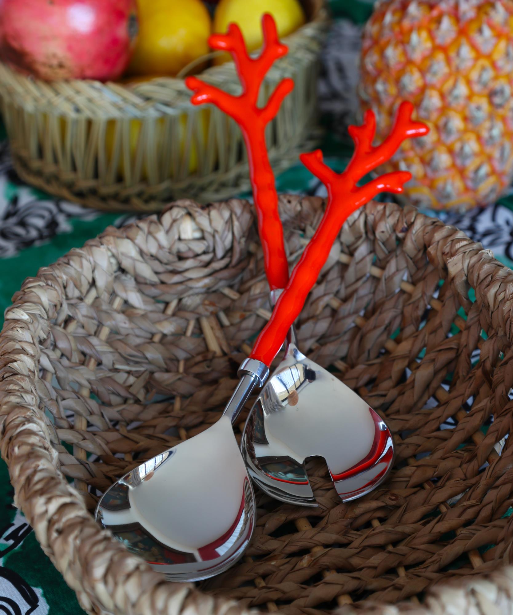 Set de couverts à salade Corail - Acier inoxydable et aluminium émaillé