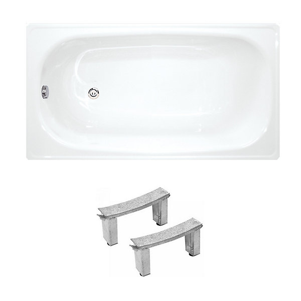 Jika (Groupe Roca) Riga 130x70 cm baignoire gain de place 150 L en acier émaillé avec pieds, gauche et droite, blanc (3403-SET)