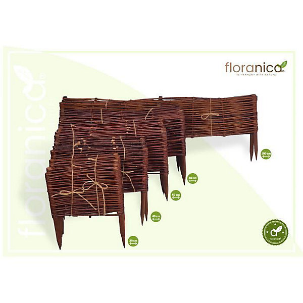 Floranica Clôture de pelouse en saule Piquets en aulne Bordure de lit de jardin (40 cm, 5 x 30 cm)