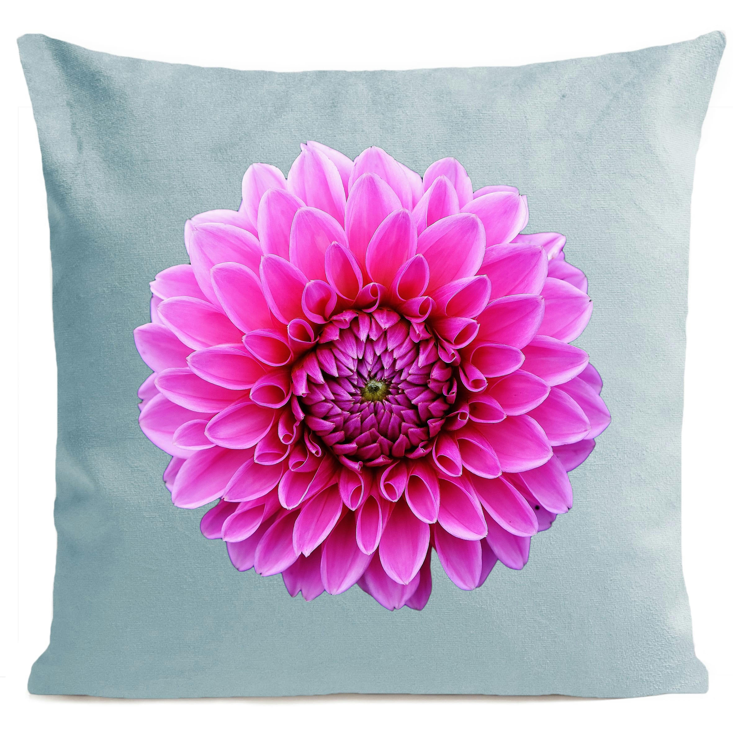 - Coussin fleur dahlia suédine bleu 40x40cm