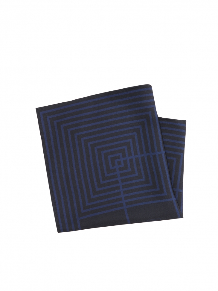 Silk pocket square with squares and monograms by KAZAR