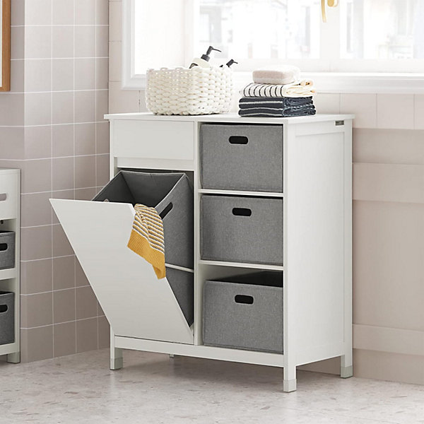 Meuble Bas de Salle de Bain avec 1 Tiroir, 1 Panier à Linge et 3 Panier, BZR77-W, SoBuy