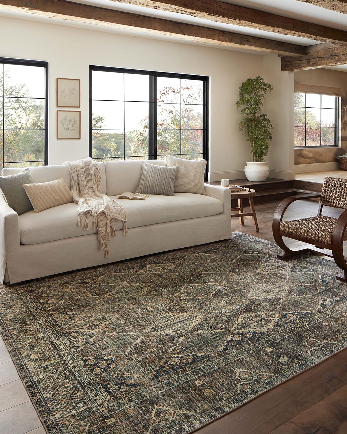 Loloi Magnolia Home by Joanna Gaines Banks Collection BAN-05 Spice/Blue 7'-6 x 9'-6, .13 Pile Height, Machine Washable, Area Rug