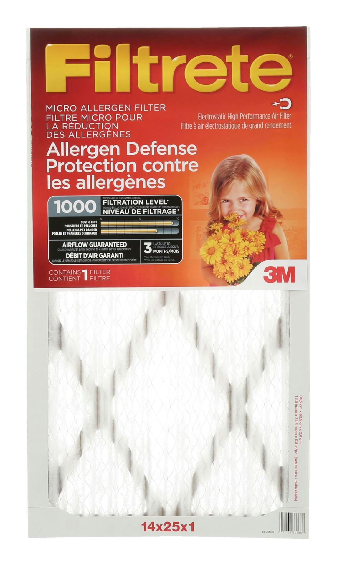 3M™ Filtrete™ Allergen Defense Micro Allergen Filter, MPR 1000, 14 x 25 x 1-in, 1-pk