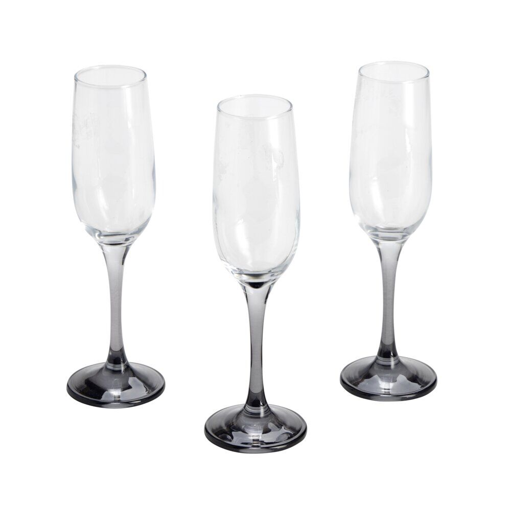 Fl&ucirc;te à champagne x3 en verre avec pied gris fumé 21,5cl