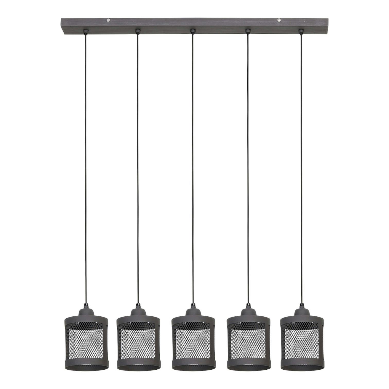 Suspension industrielle métal gris 5 lampes horizontales