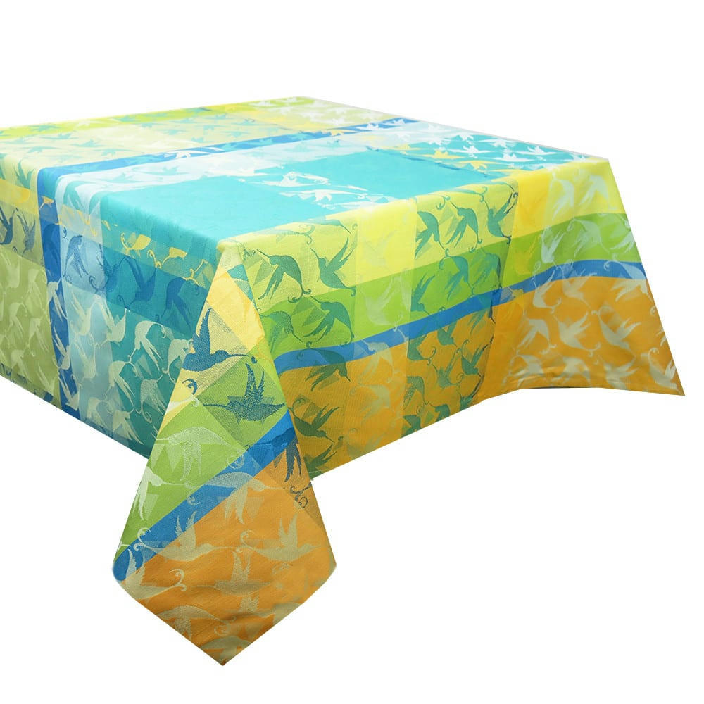 MILLE COLIBRIS MALDIVES - Nappe carrée  pur coton vert 115x115 cm