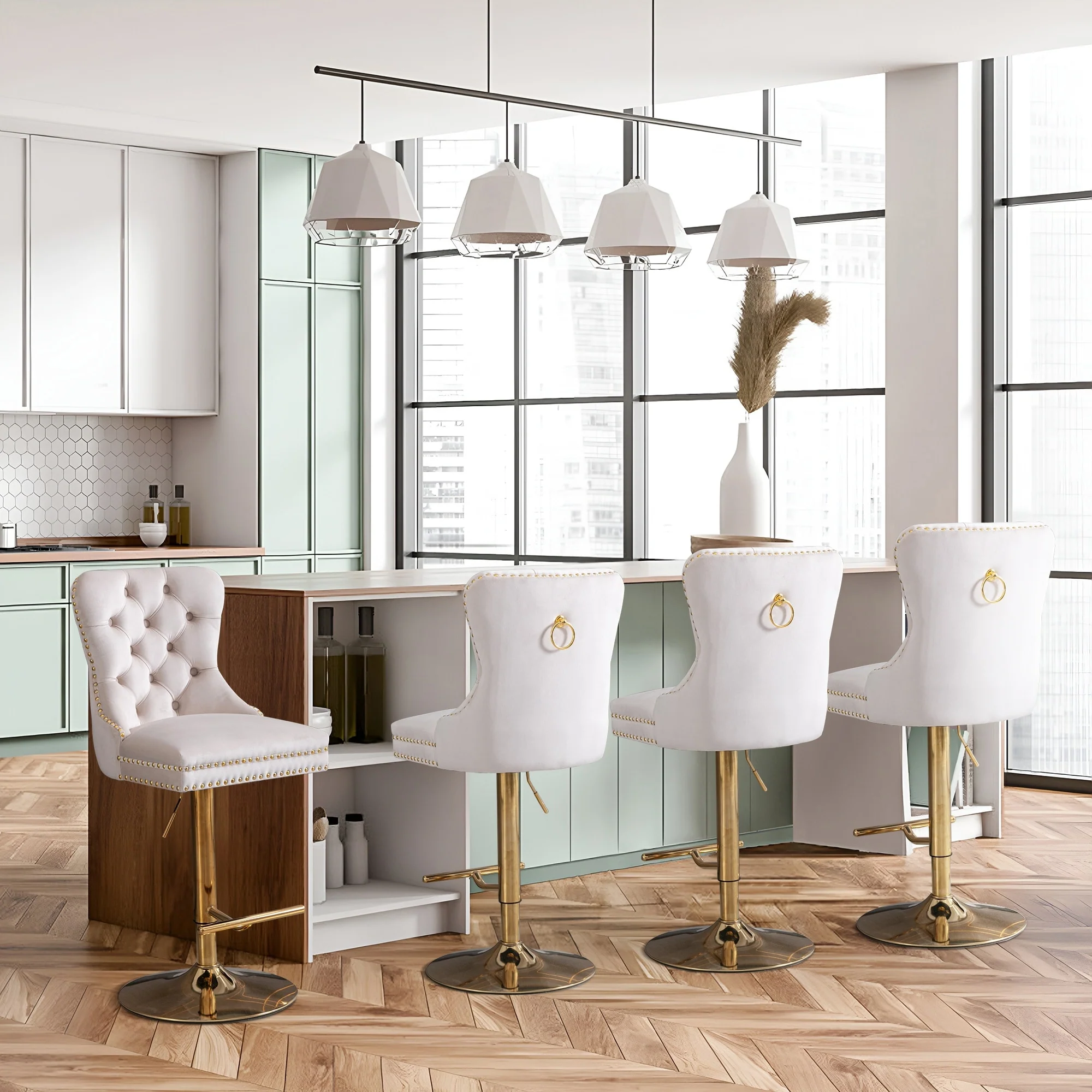 Modern Upholstered Adjusatble Thick Swivel Counter Barstools
