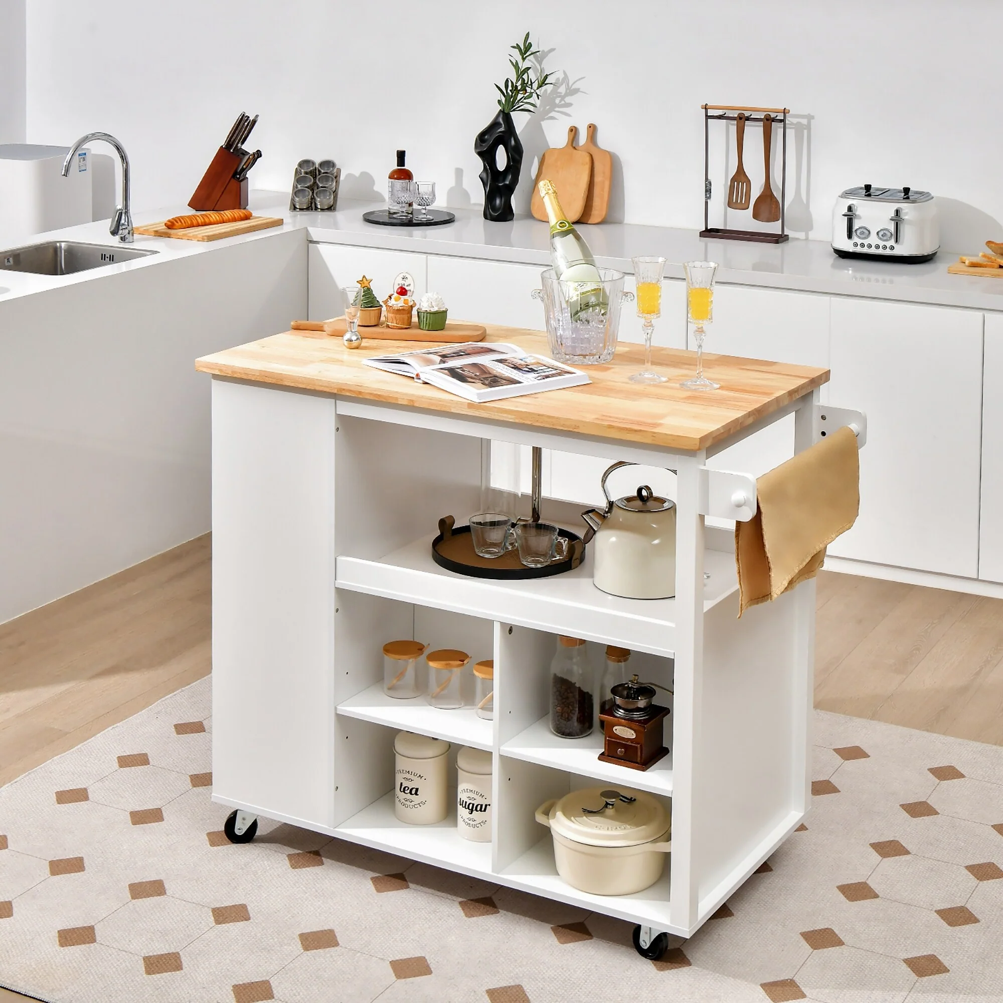 Costway Kitchen Island Trolley Cart on Wheels with Storage Open - See Details