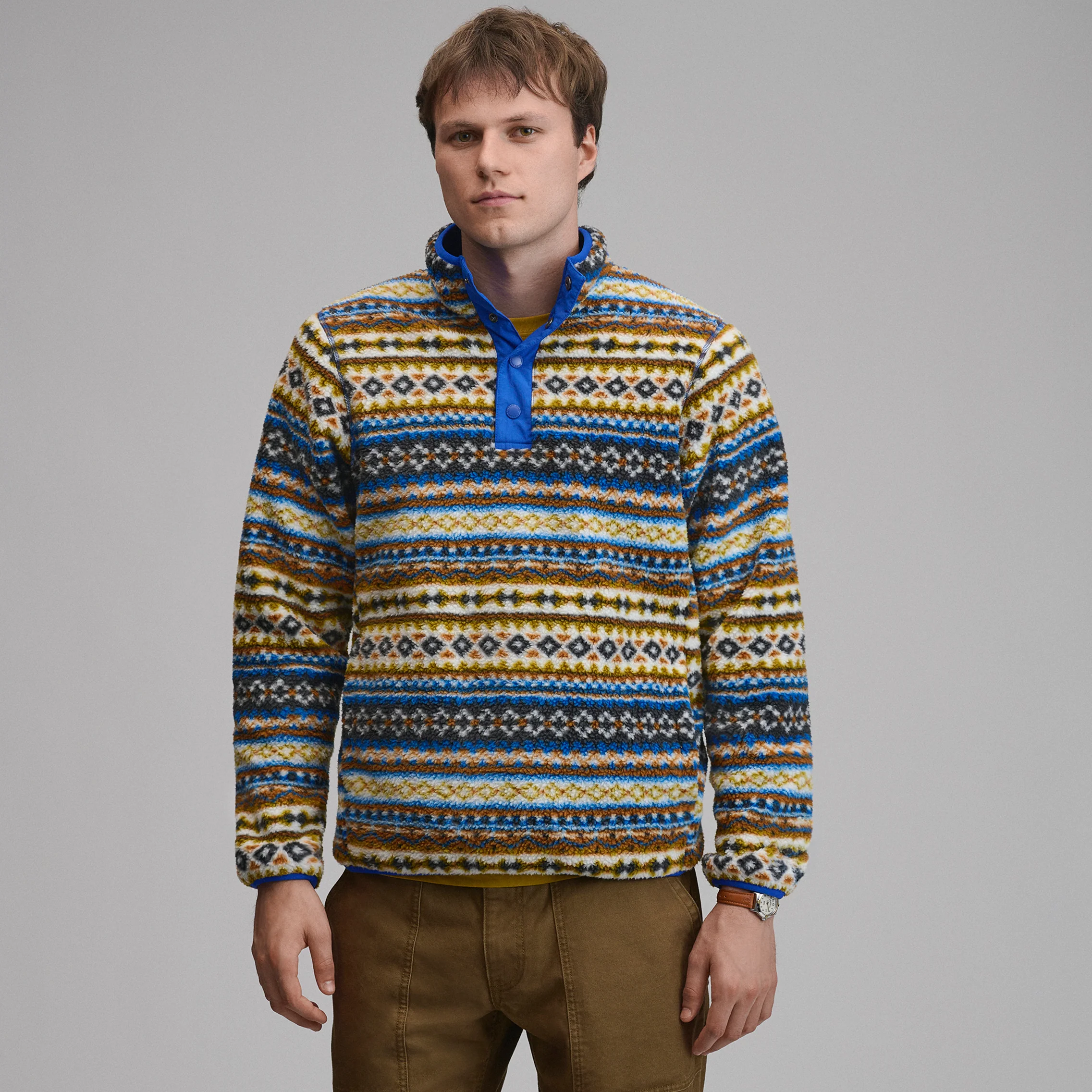 Men's Journey Snap-Mock Print Fleece Pullover