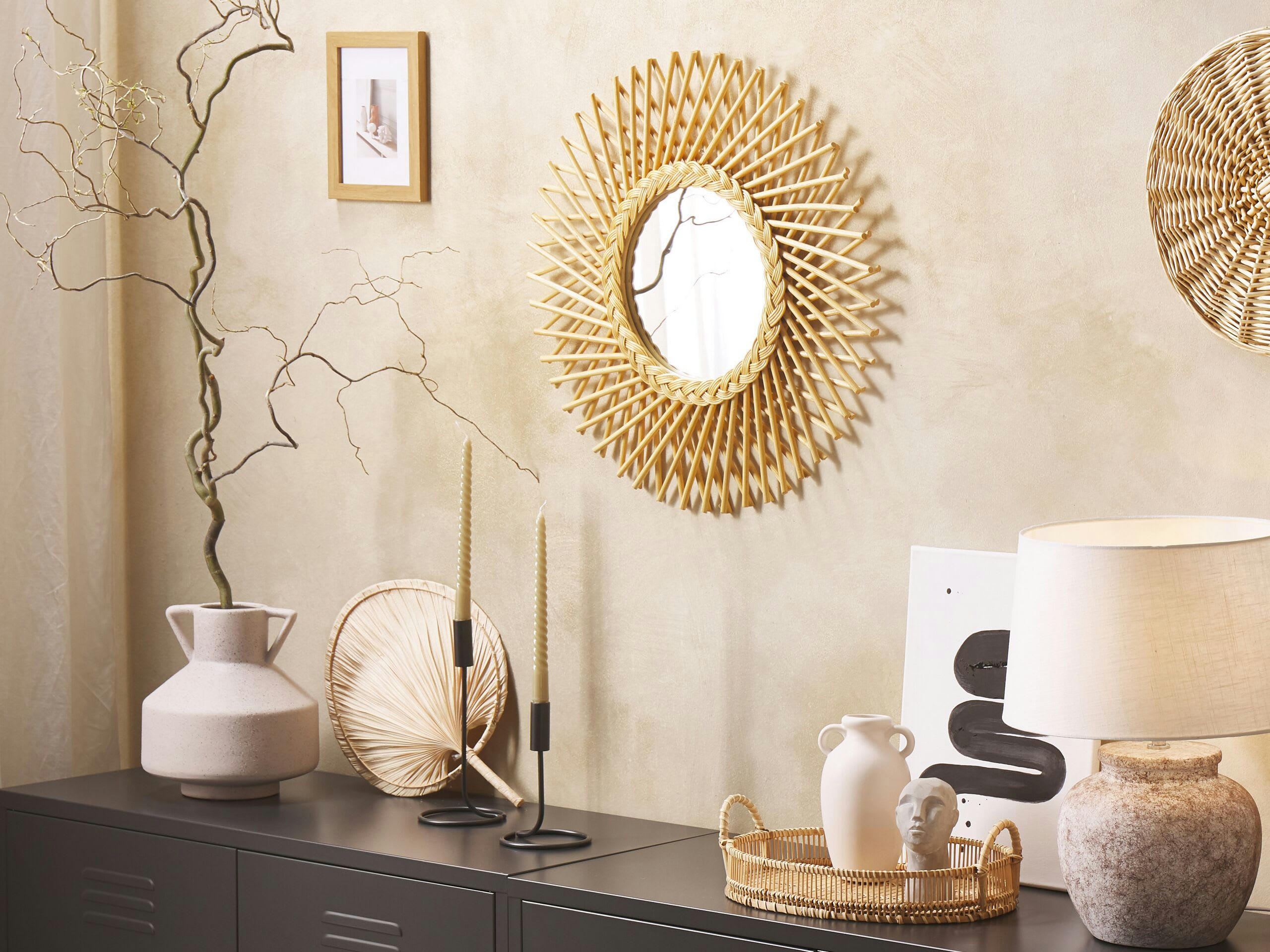 TAGOLU - Miroir en rotin beige 60x60
