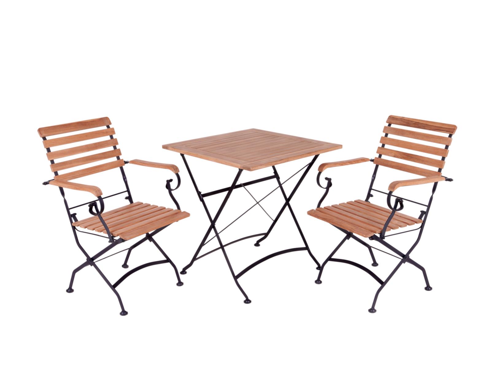 MaximaVida inklapbare vierkante acacia bistro set Toscana 70 cm zwart - stoelen met armleuning
