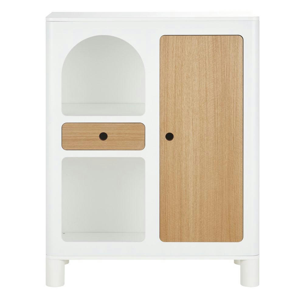 Circee - Cabinet de rangement 1 porte 1 tiroir 2 niches écru et marron