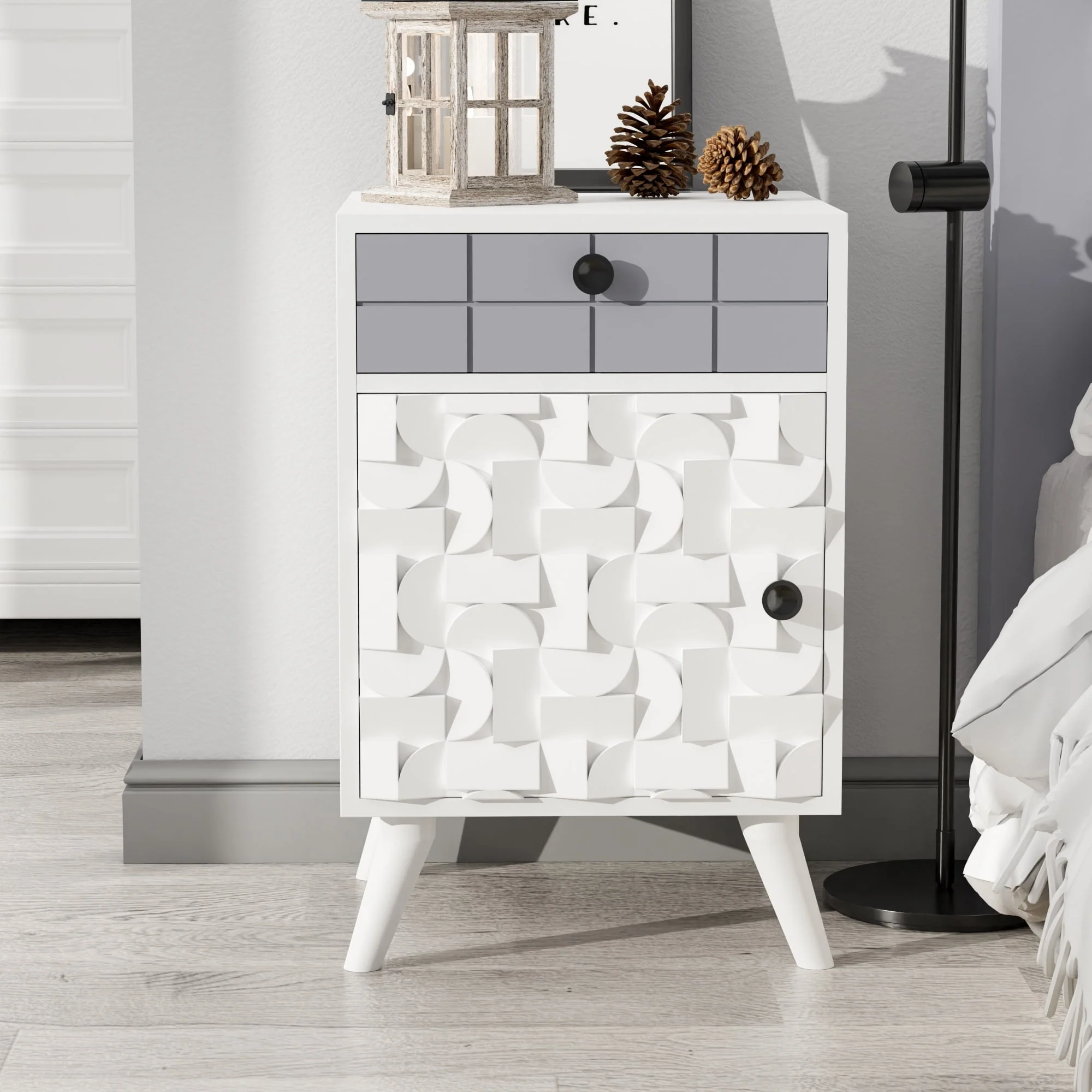 ComfyStyle 1 Door & Drawer Creative Modern Solid Wood Nightstand