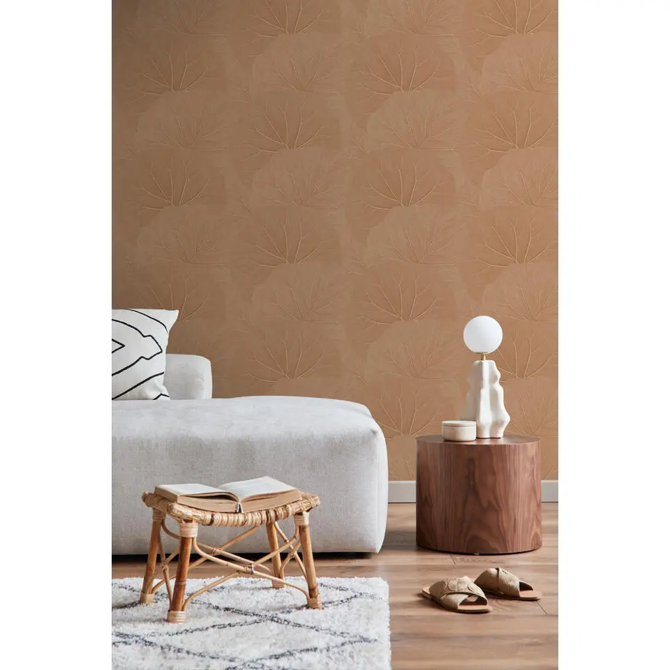 ESTAhome behang bladeren terracotta roze - 53 cm x 10.05 m