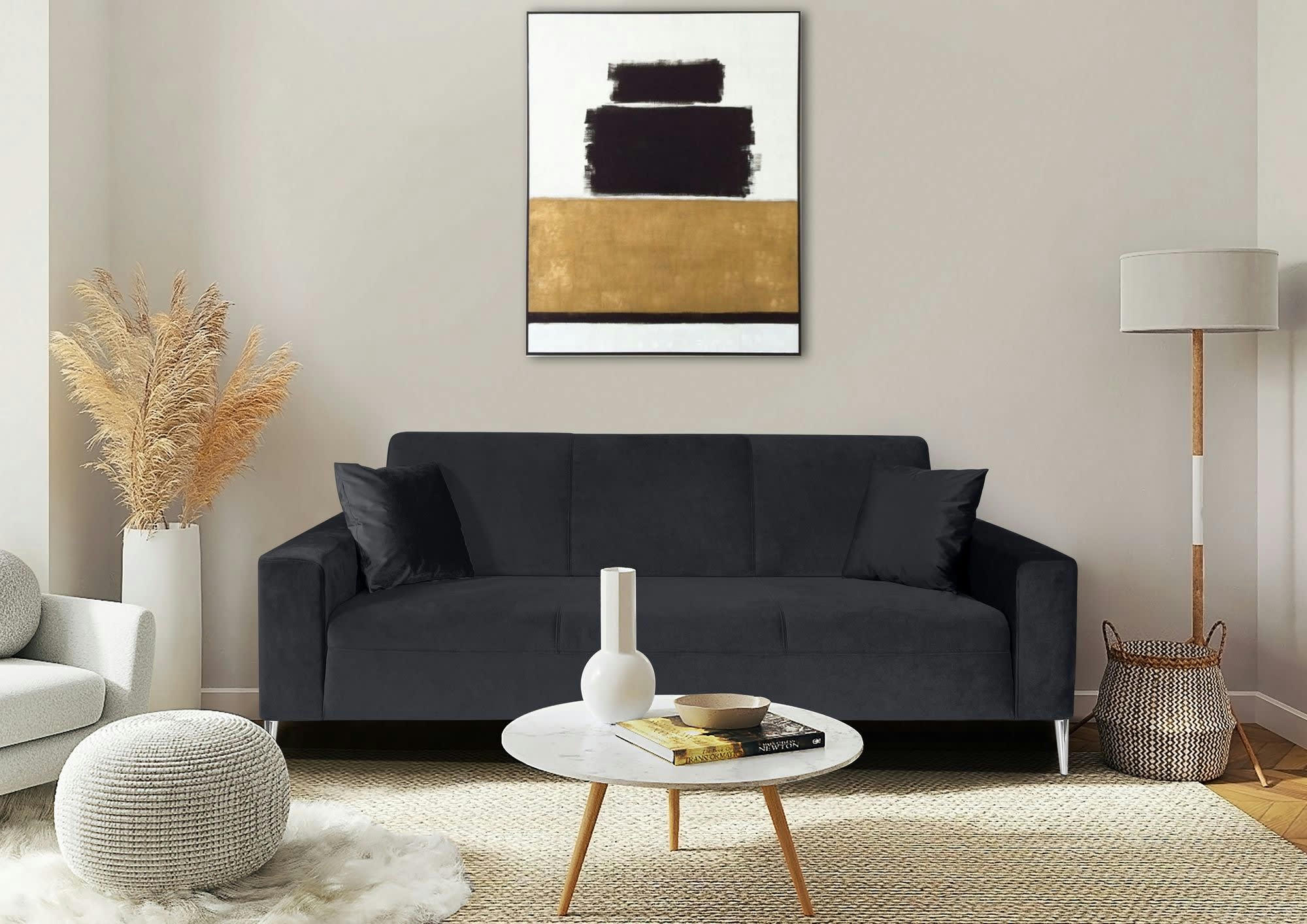 ARSENE - Canapé fixe 3 places  en tissu gris anthracite