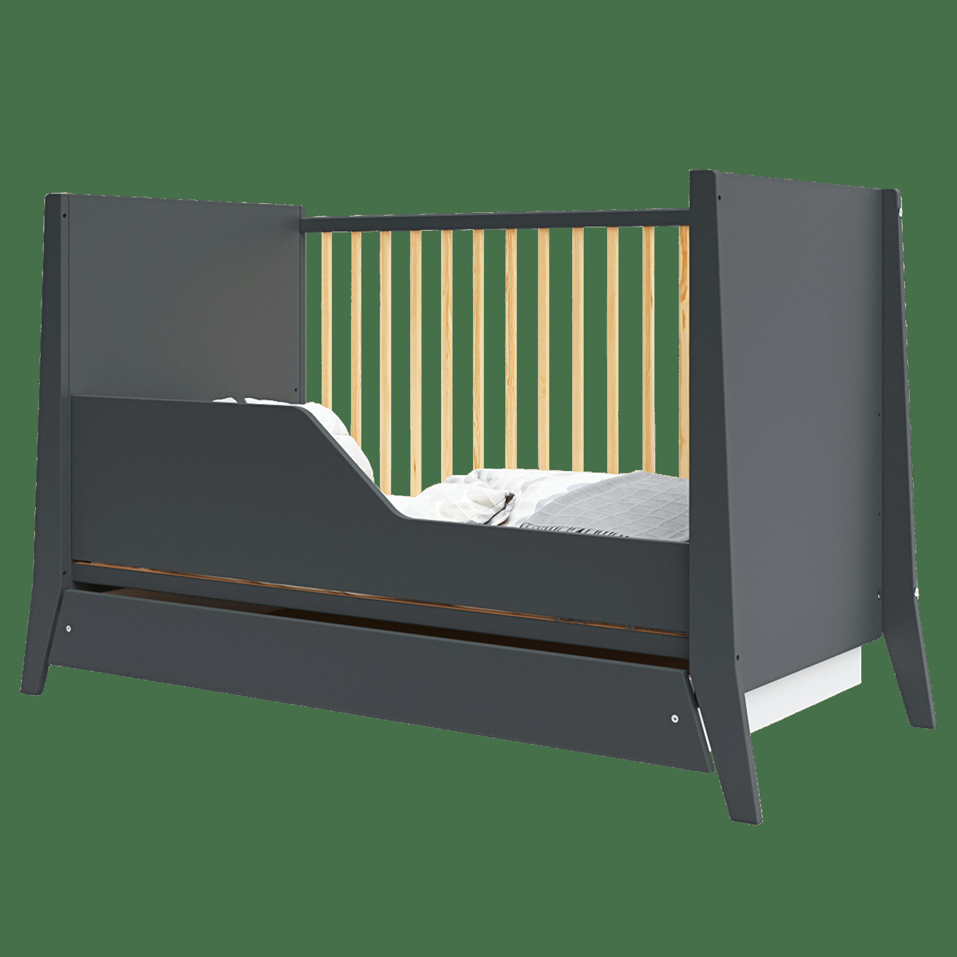 ZOÉ - Lit bébé évolutif en bois avec tiroir - Anthracite - 120x60 cm