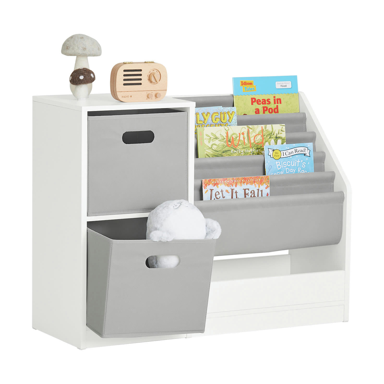 - Organisateur jouets et livres pour enfants effect bois blanc