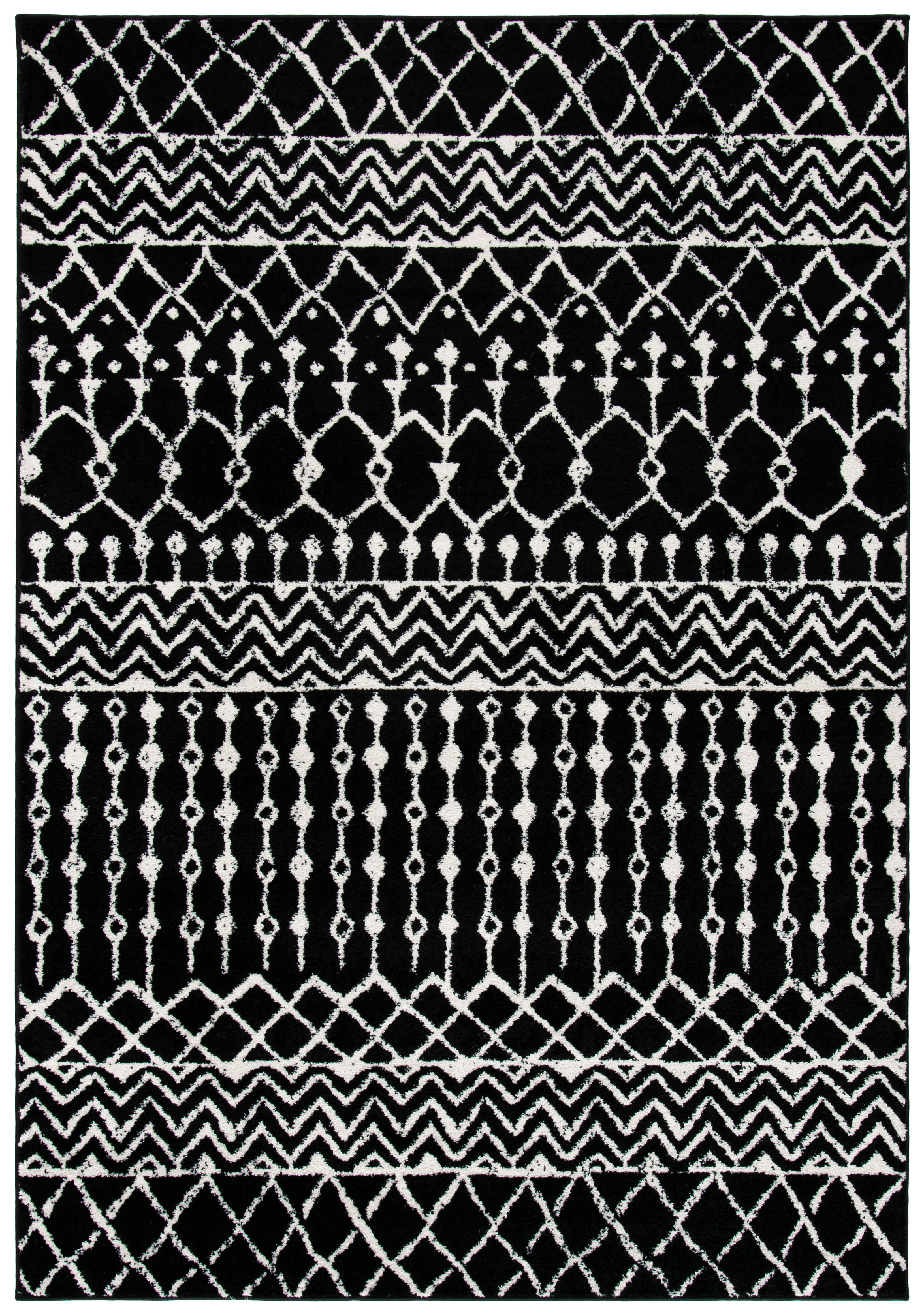 TULUM - Tapis de salon interieur en noir & ivoire, 91 x 152 cm
