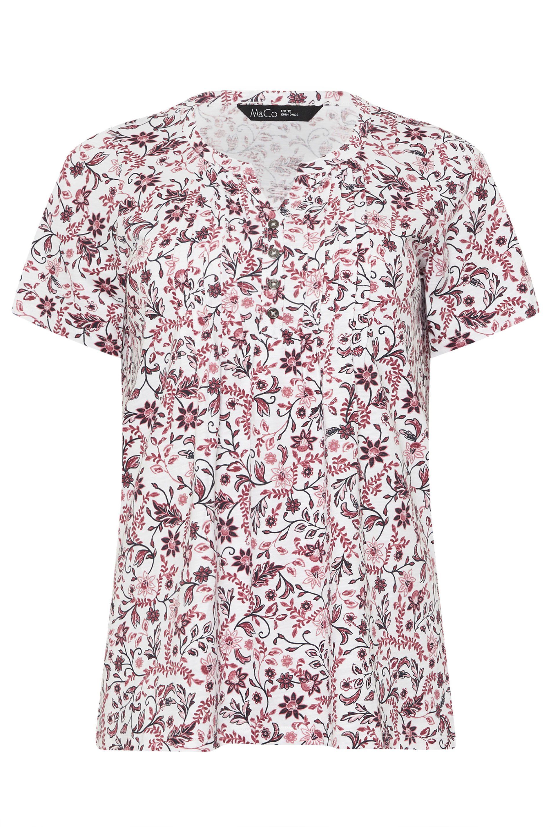 M&Co Floral Short Sleeve Henley Top