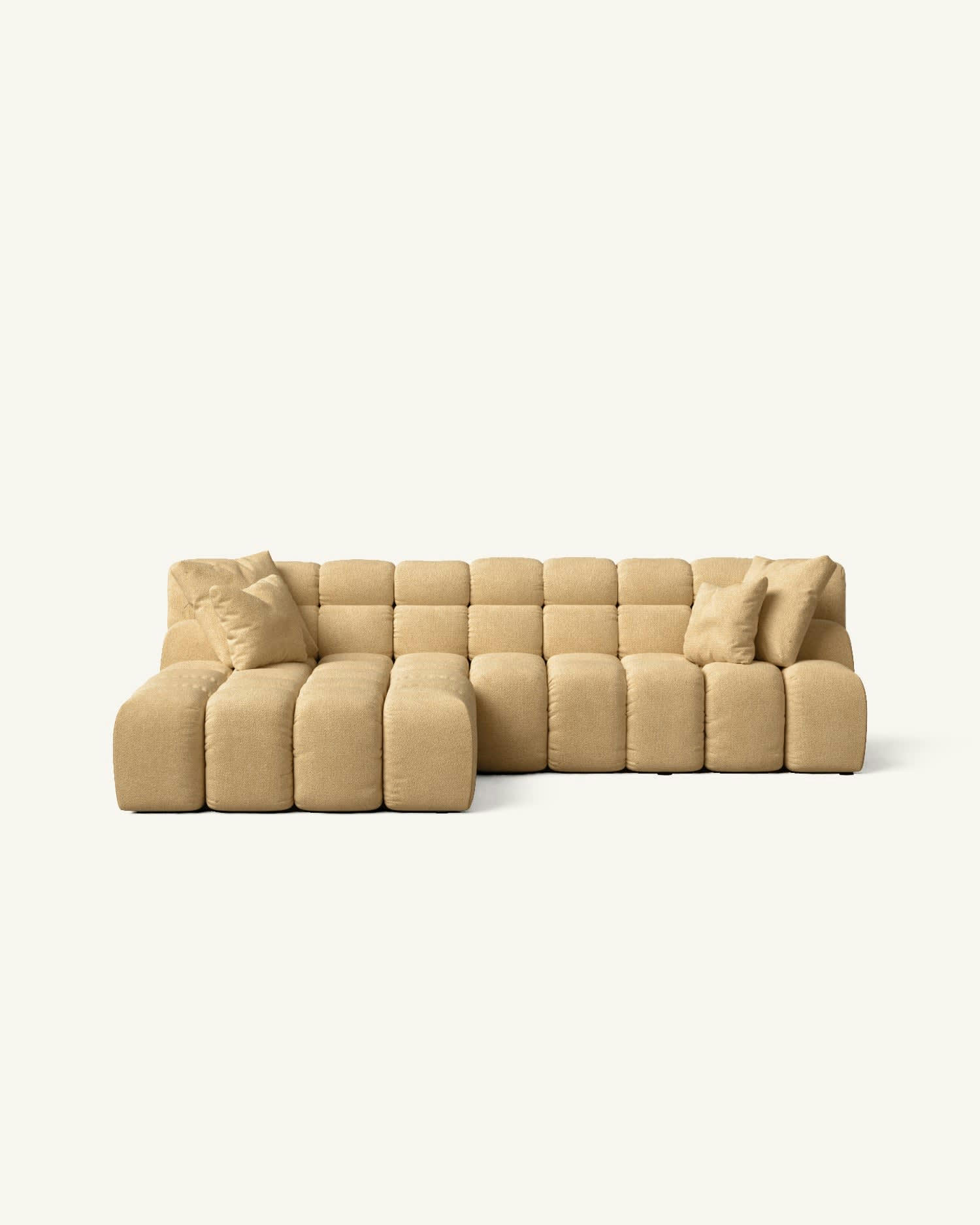 TOSCU - Canapé d'angle gauche 2 places en tissu moutarde