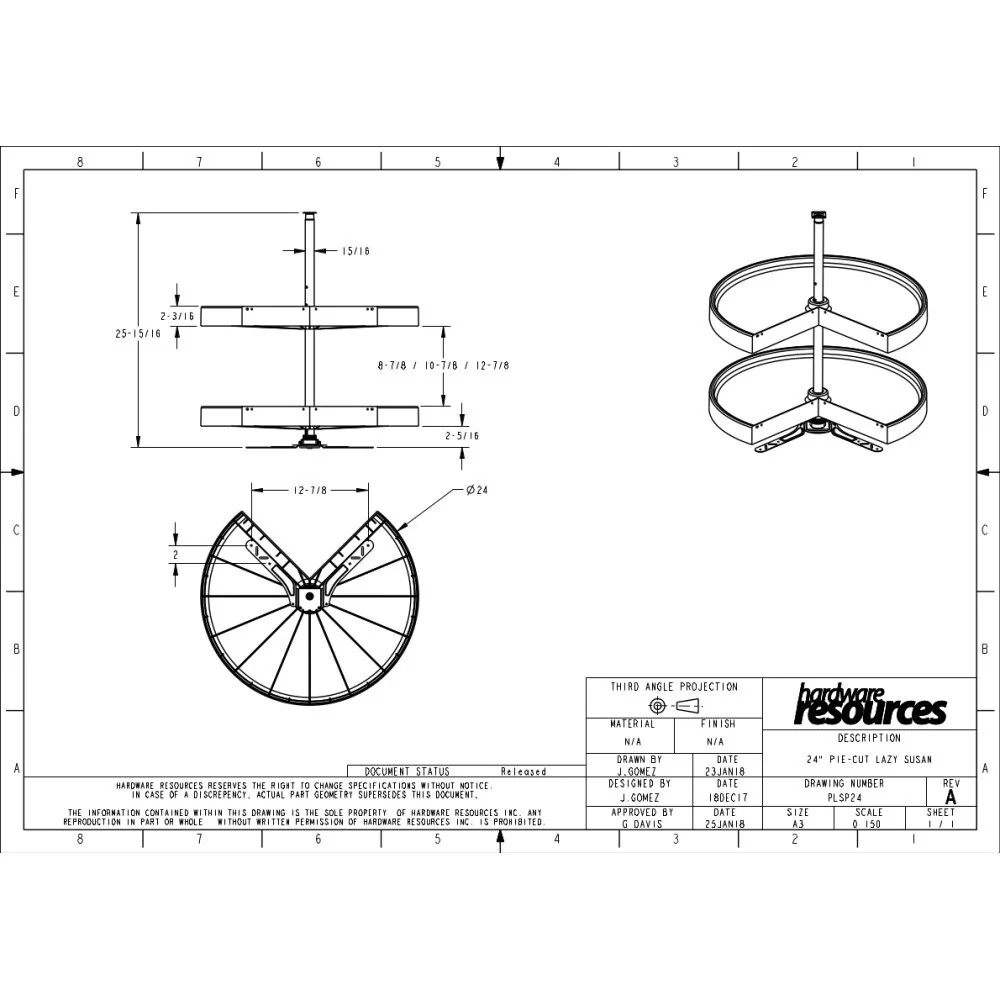 Hardware Resources 24 Diameter Pie Cut Two Shelf Lazy Susan with