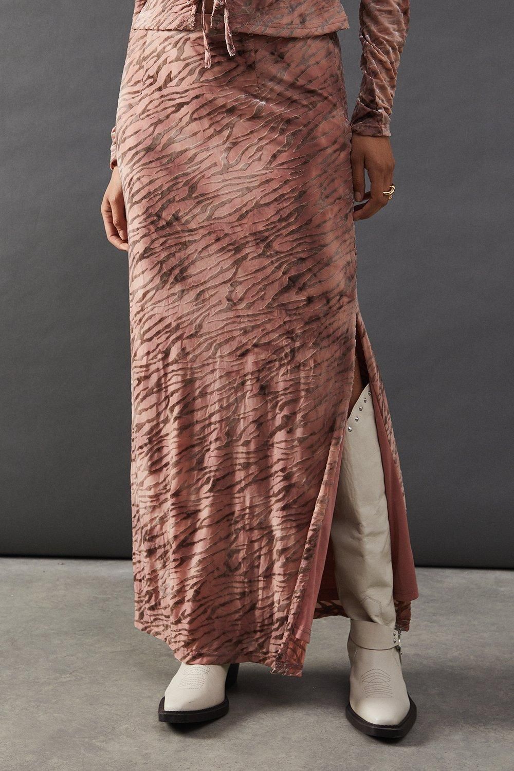 Warehouse Burnout Velvet Column Maxi Skirt