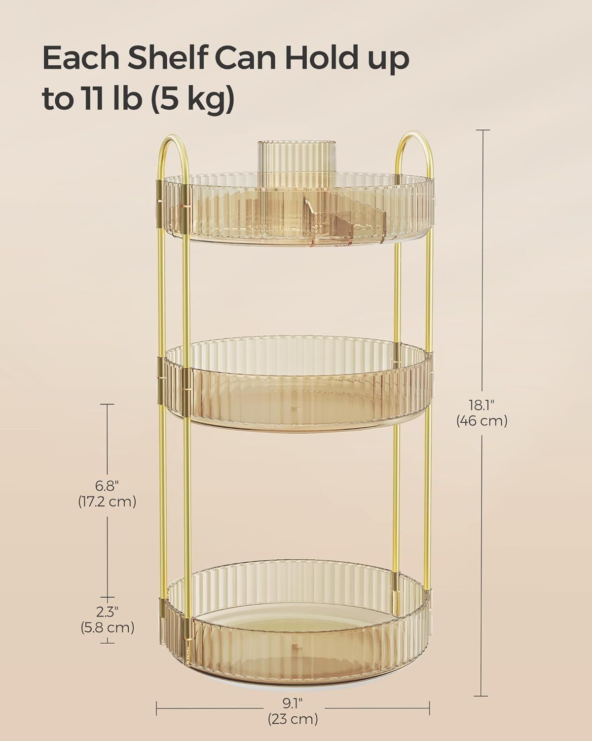 SONGMICS Rotating Makeup Organiser 3 Tier Customisable Skincare Holder