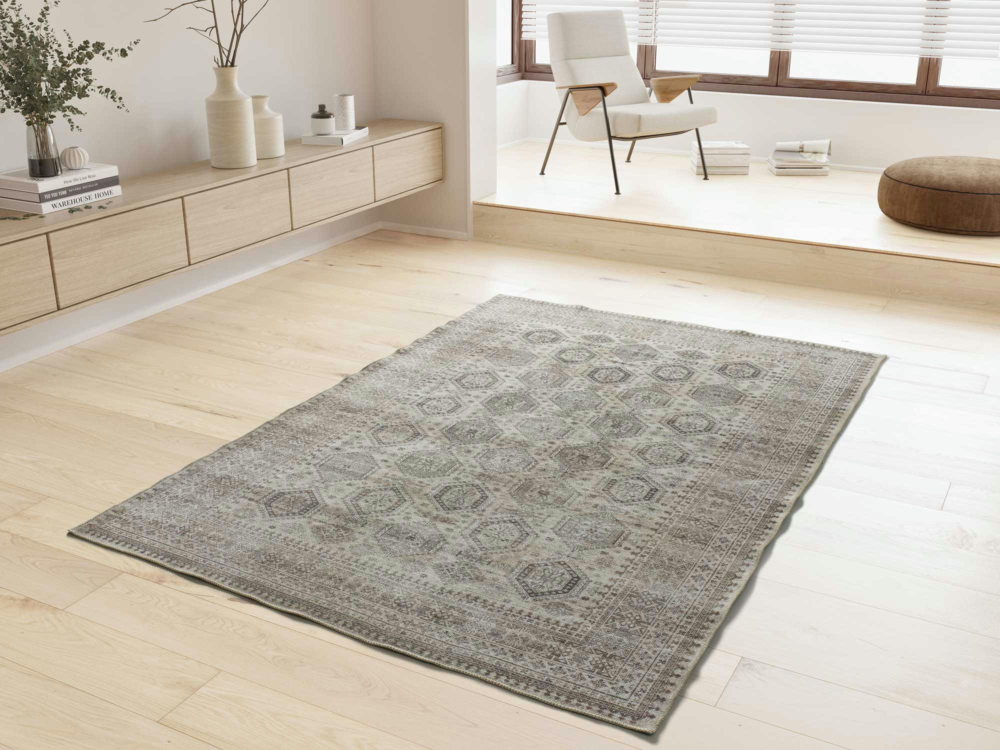 MANDALA - Tapis vintage lavable beige, 80X150 cm