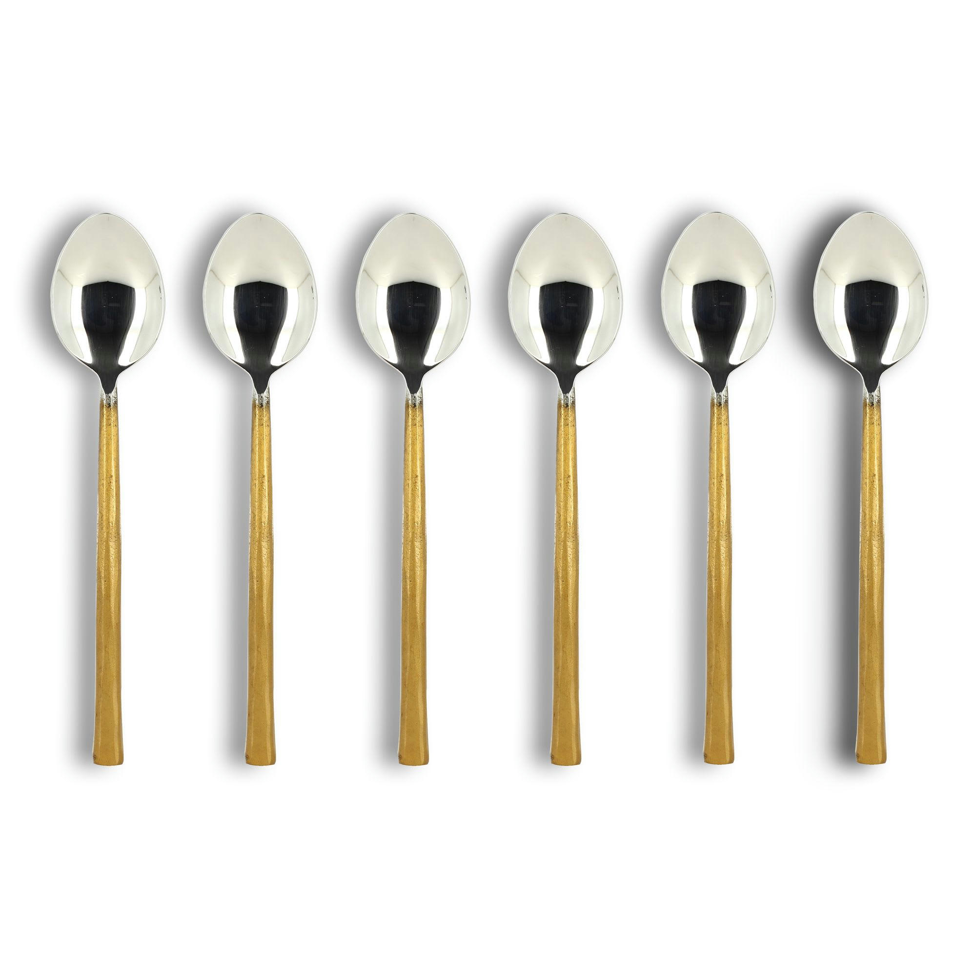 KHOS - Lot de 6 cuillères de table en acier inoxydable argent et doré