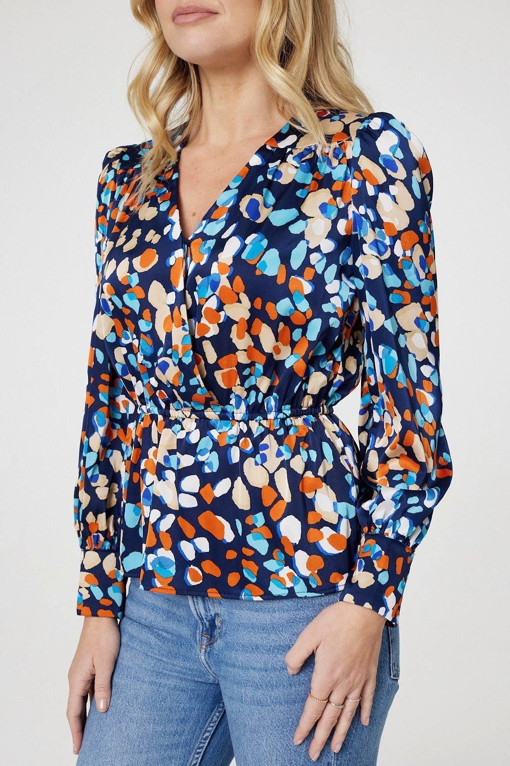 Izabel London Printed Long Sleeve Peplum Blouse
