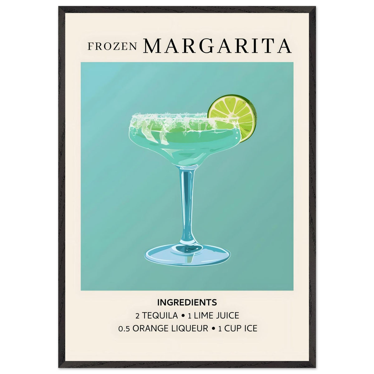 Artfulprints Poster met Lijst Frozen Margarita cocktail II - Ingrediënten  - 70x100 cm - Turquoise