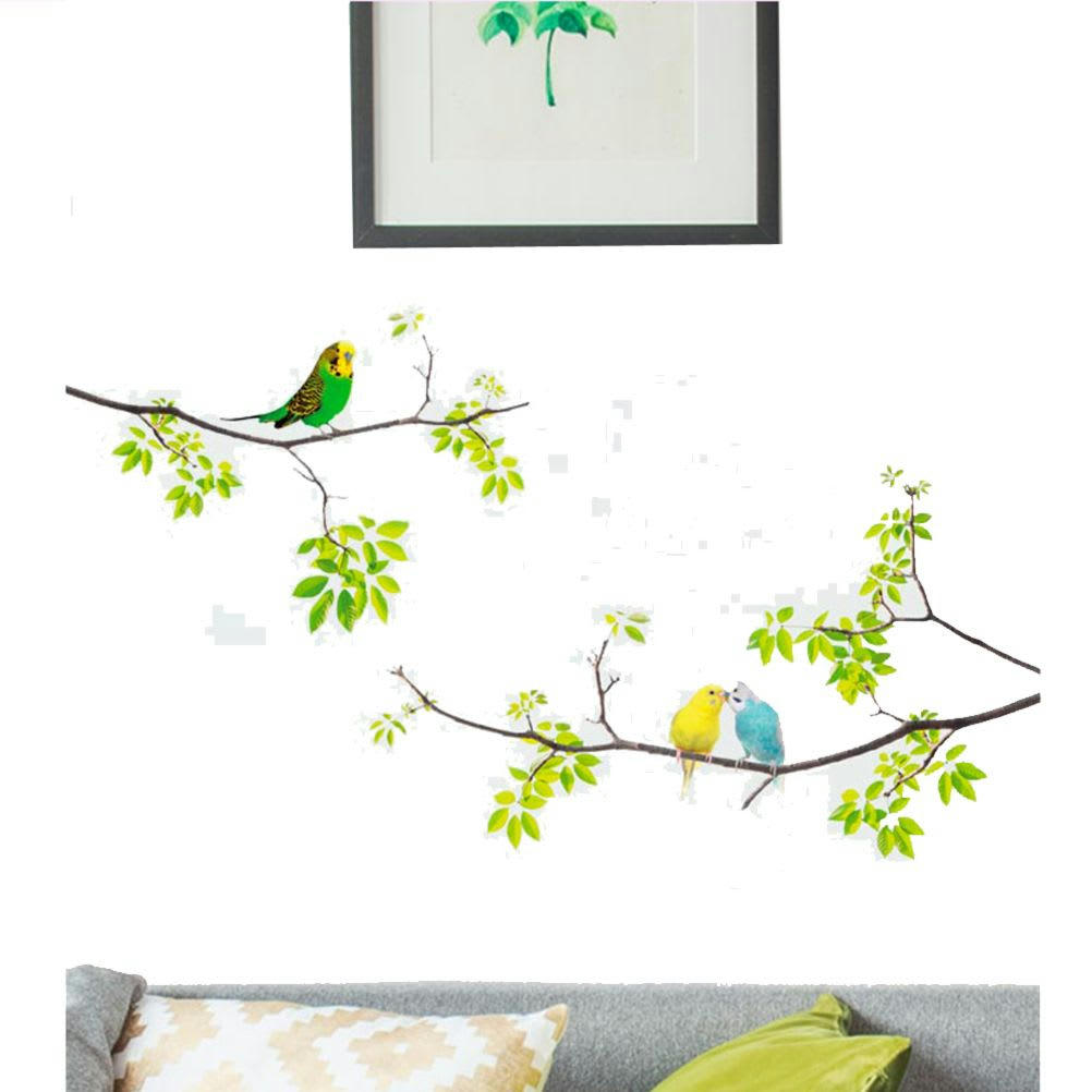 PERRUCHES SUR BRANCHE - Stickers muraux perruches planche 70x20cm