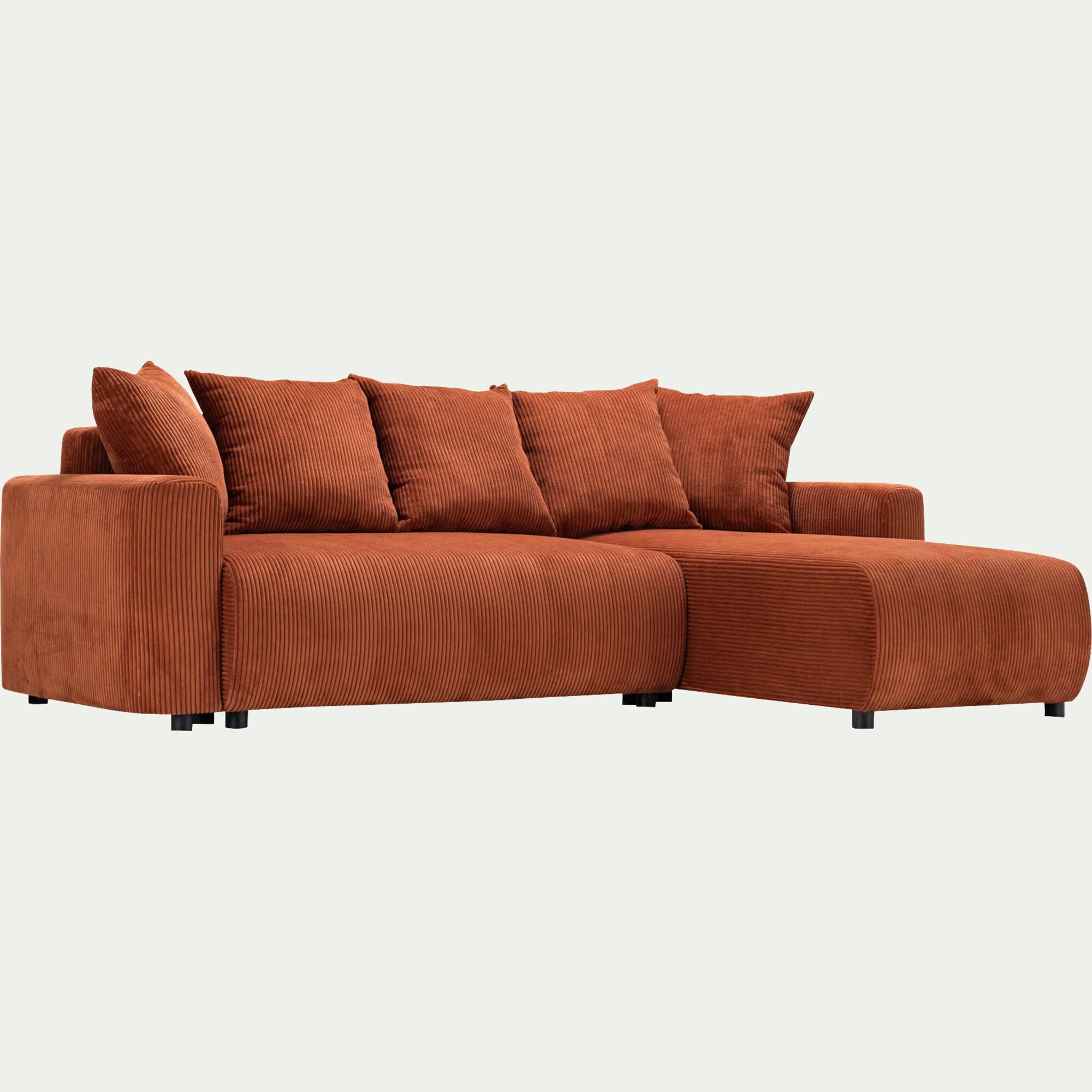 LUDI - Canapé convertible à angle réversible en velours côtelé - brun rustrel