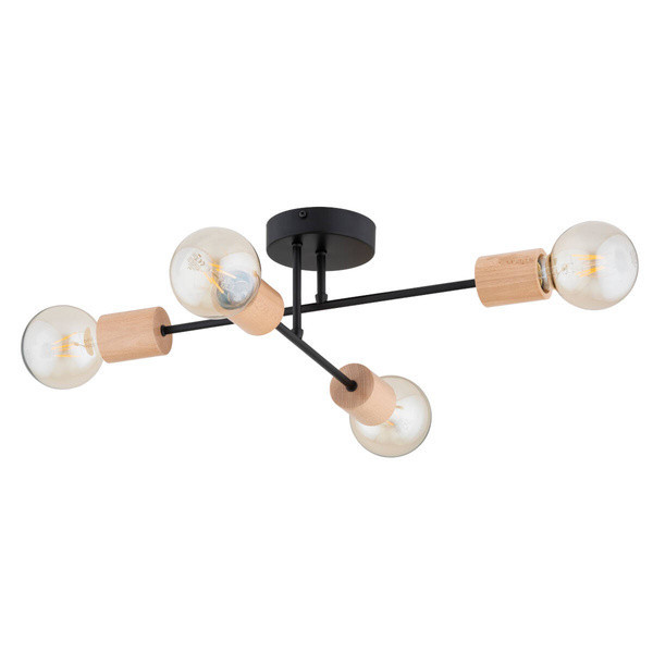 Lampa sufitowa LA-STENA czarna-jasne drewno 4xE27x15W IP20 Alfa