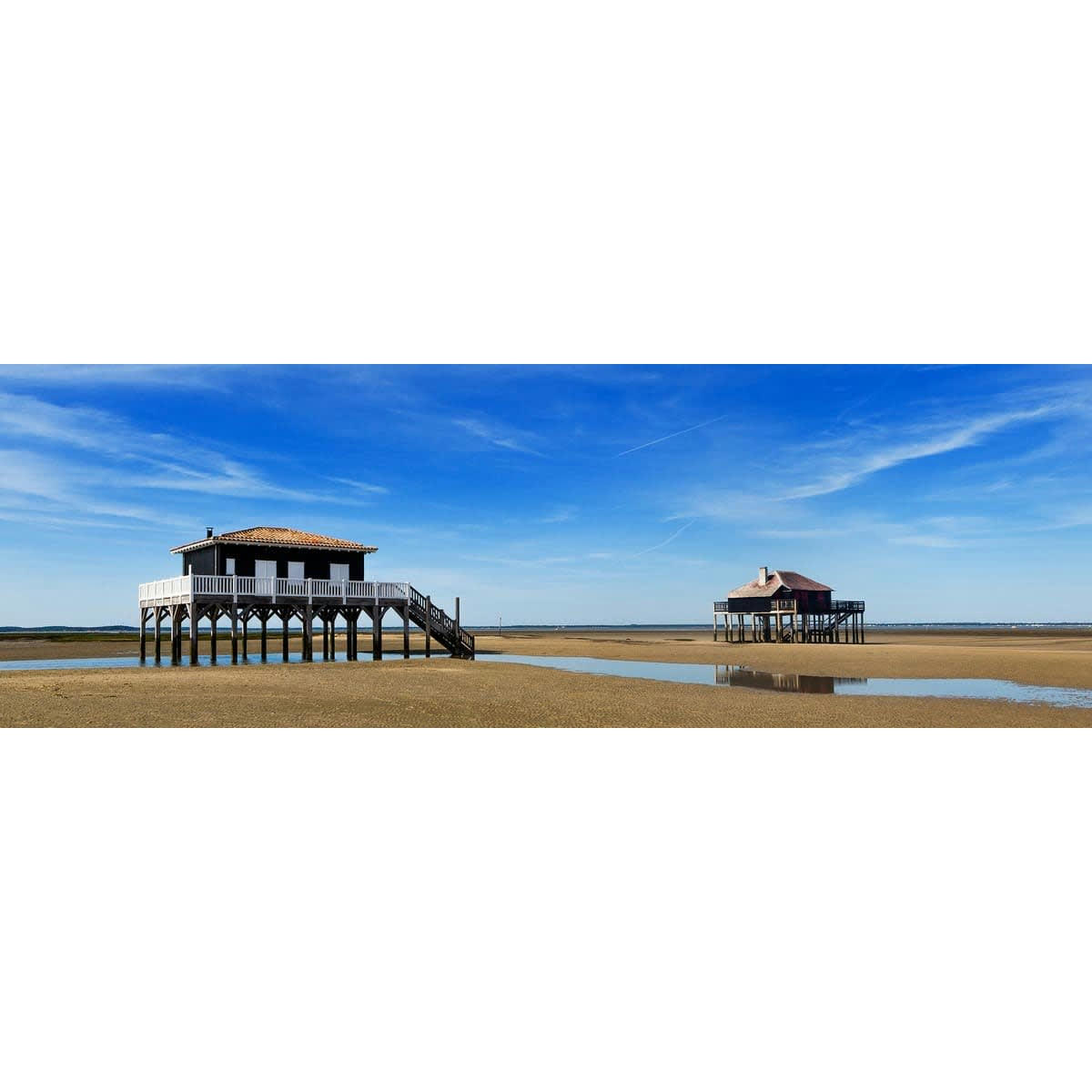 PLAGE - Tableau sur toile maisons piloti blanche 45x135 cm