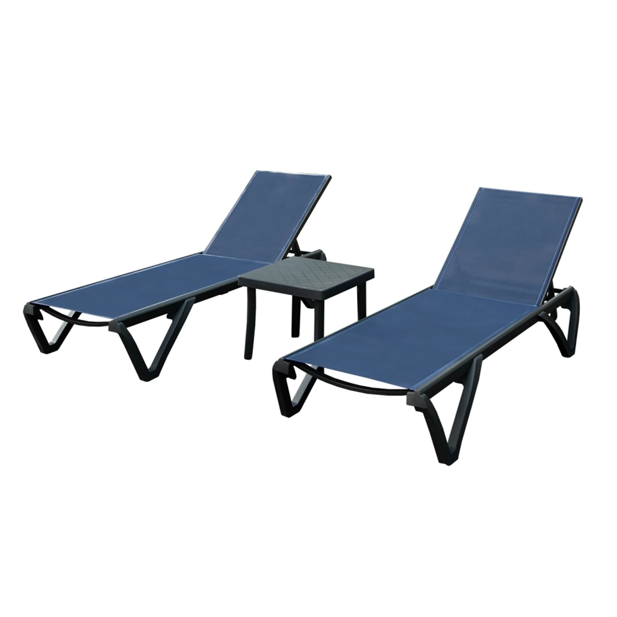 Modern Adjustable Outdoor Chaise Lounge Set All Weather Reclining Chair with Side Table and Wheels for Beach Poolside Lawn