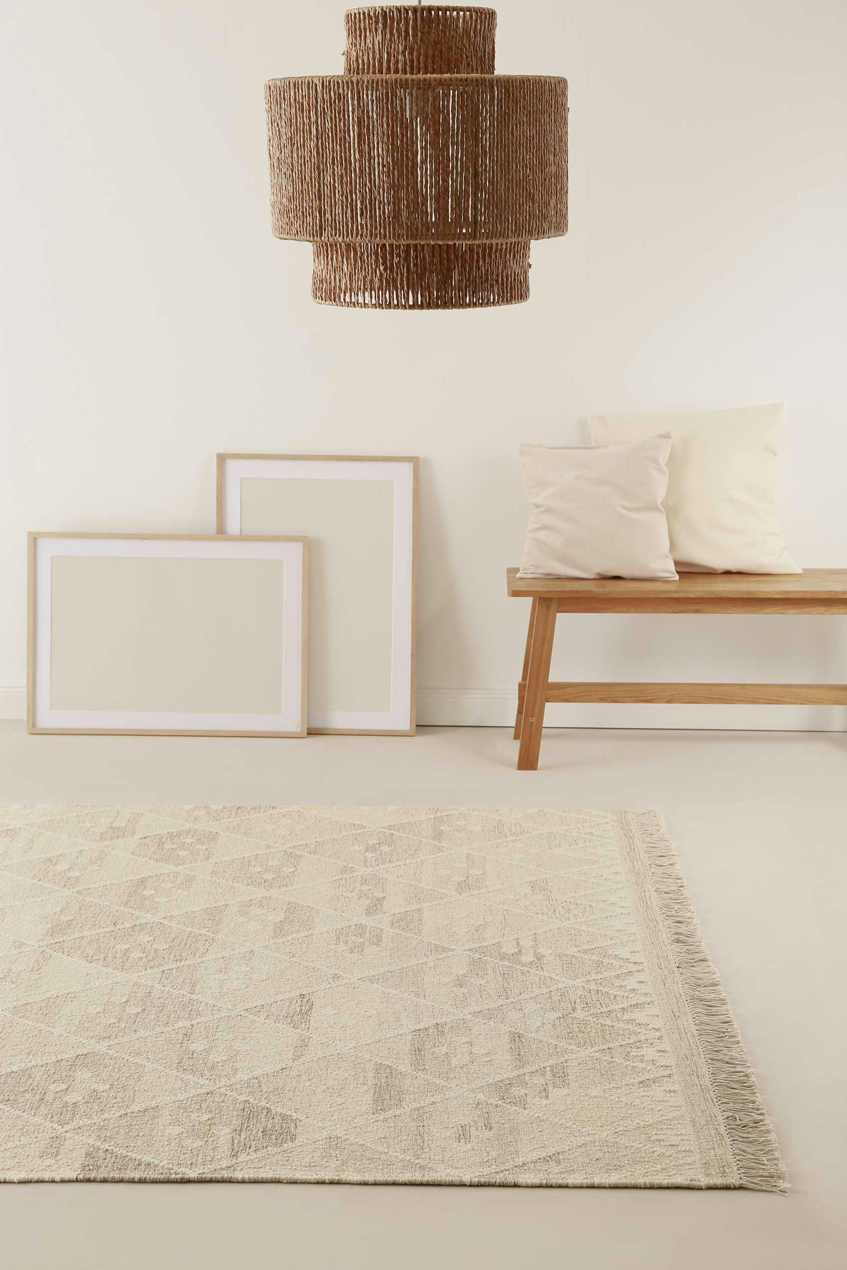 VERMONT - Tapis tissé main beige et tons pastels avec léger motif 160x230