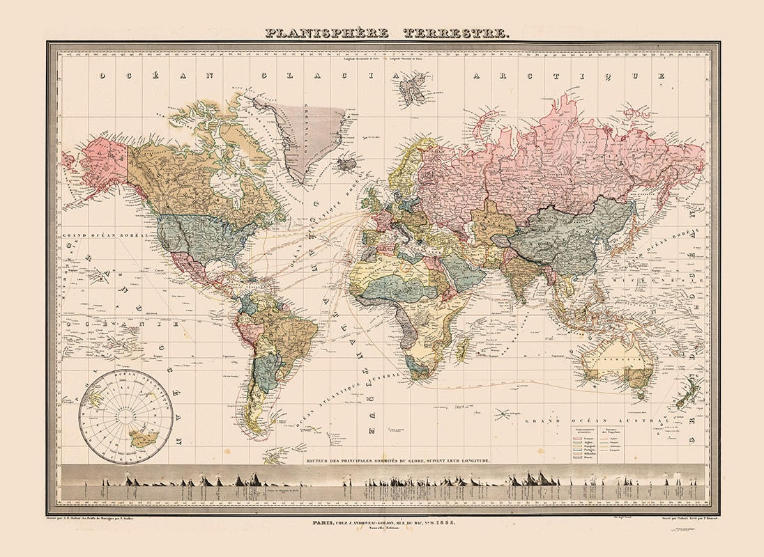 - Tableau sur toile carte du monde vintage 50x70
