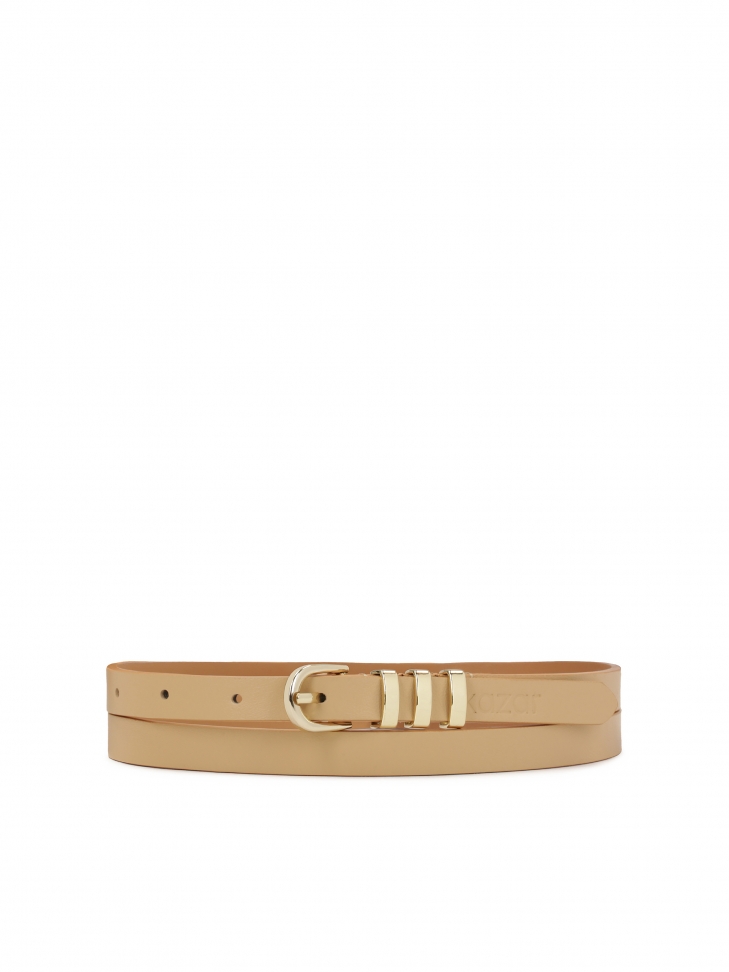Beige narrow belt with rounded buckle