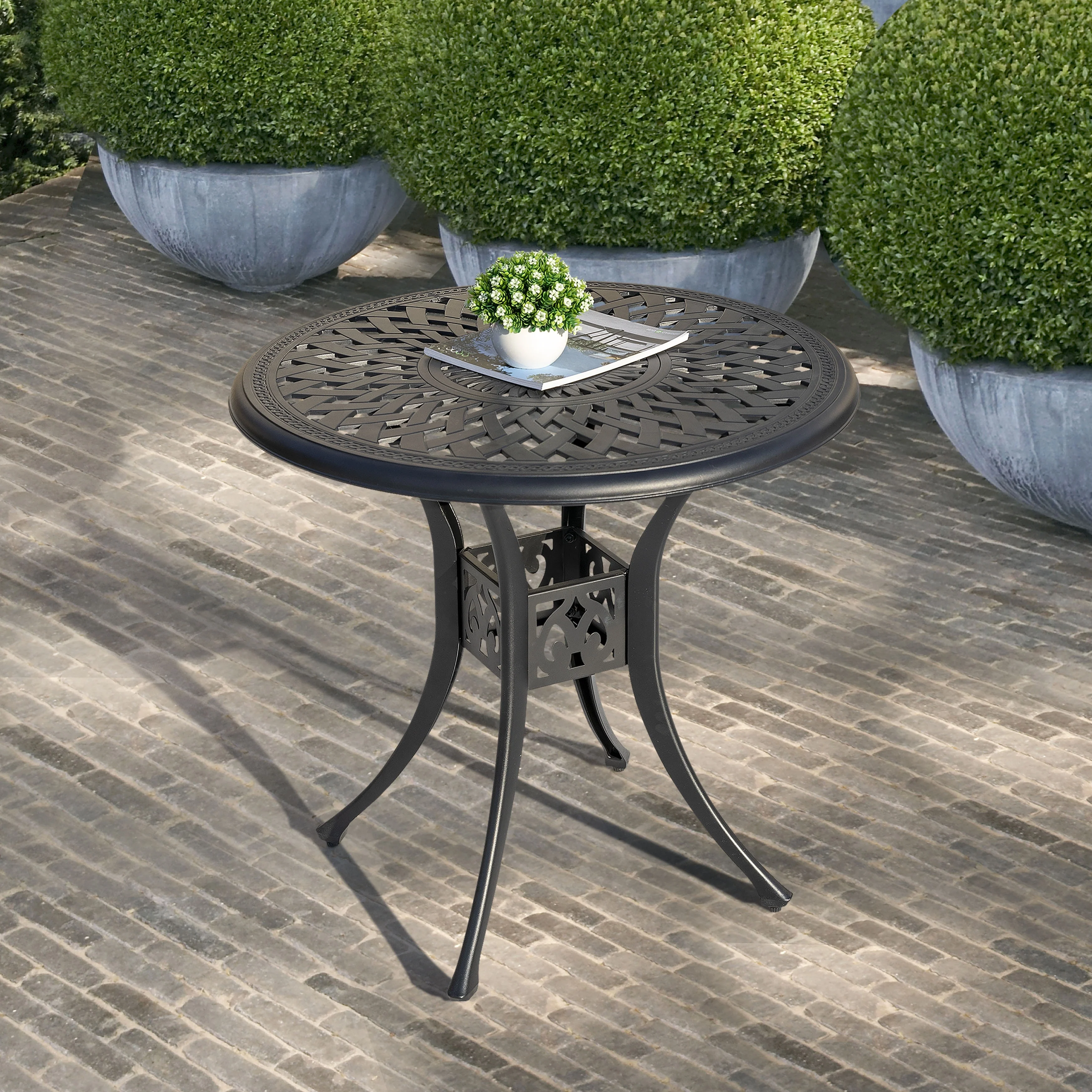 Outdoor 31'' Round Cast Aluminum Bistro Table with 1.97'' Umbrella Hole