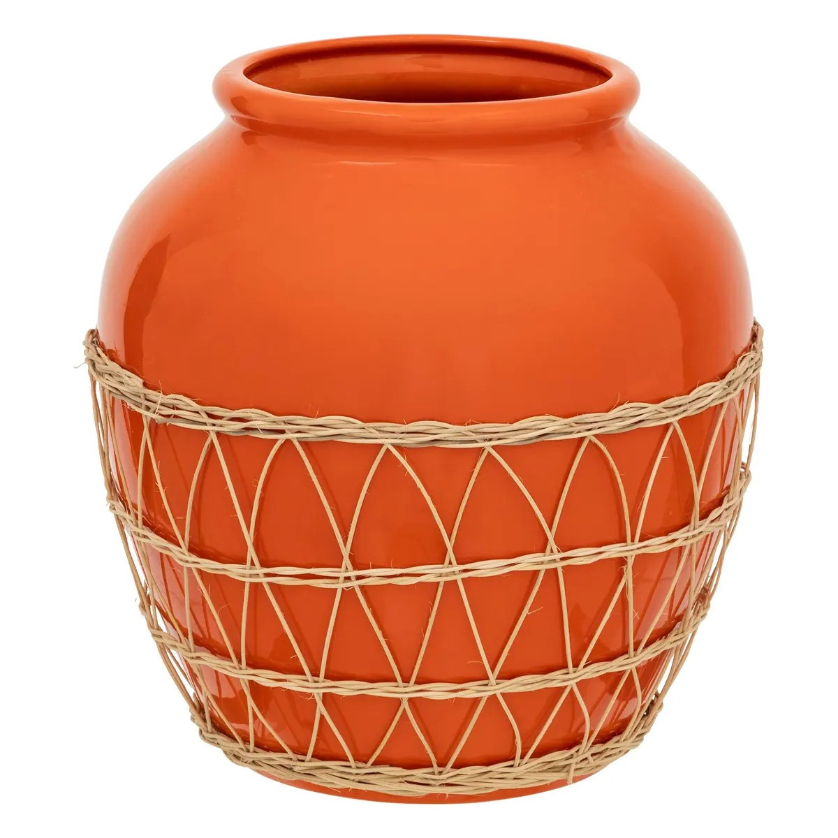 Wazon z dolomitu pomarańczowy z rattanem 33,5 cm