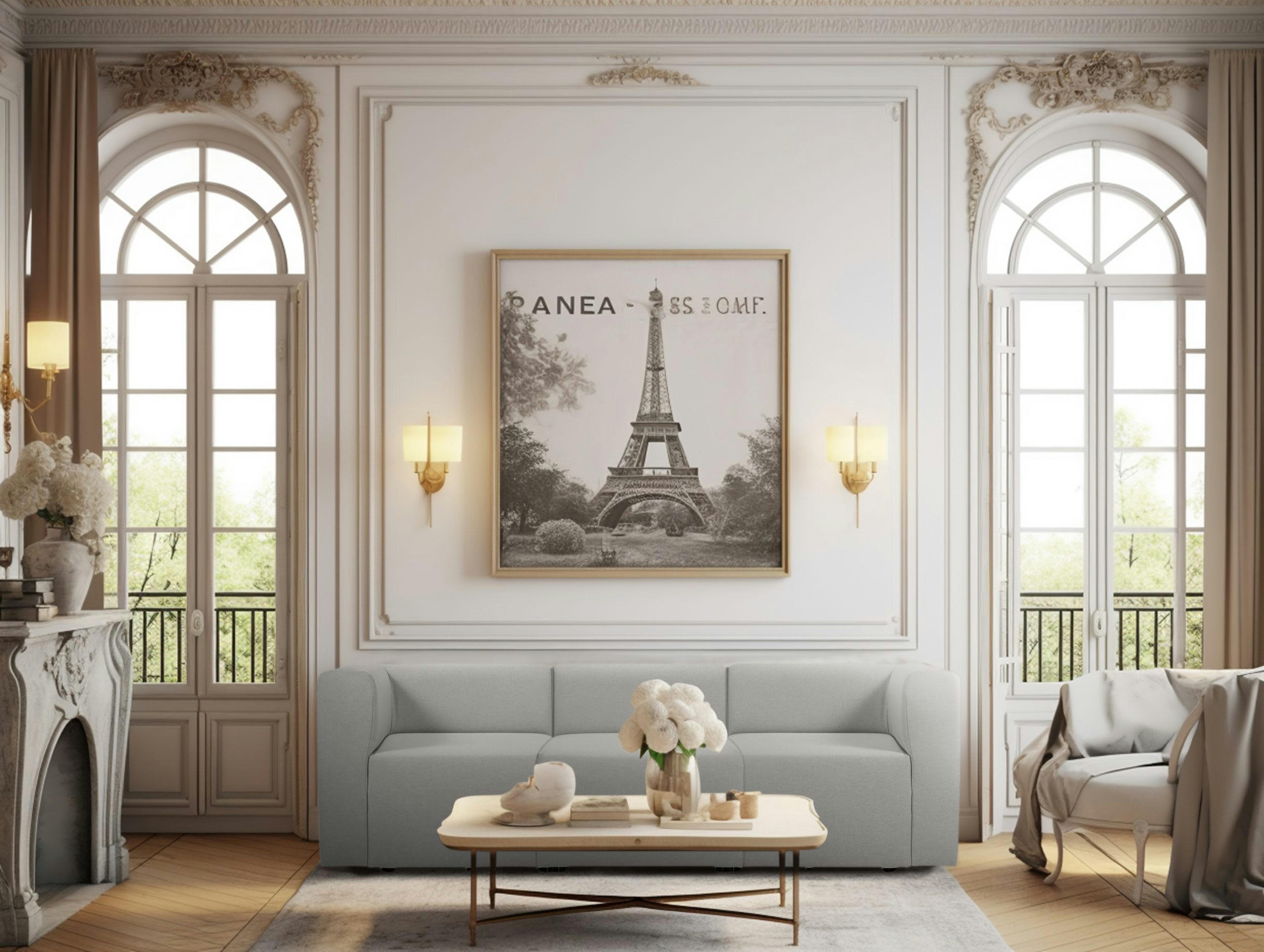 PINOT - Canapé droit modulable 4 places en tissu gris clair