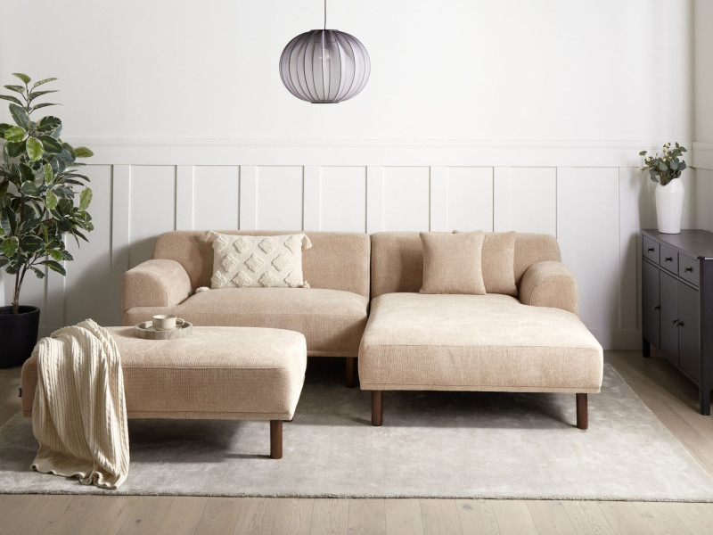 Sofa narożna z otomaną lewostronna beżowa