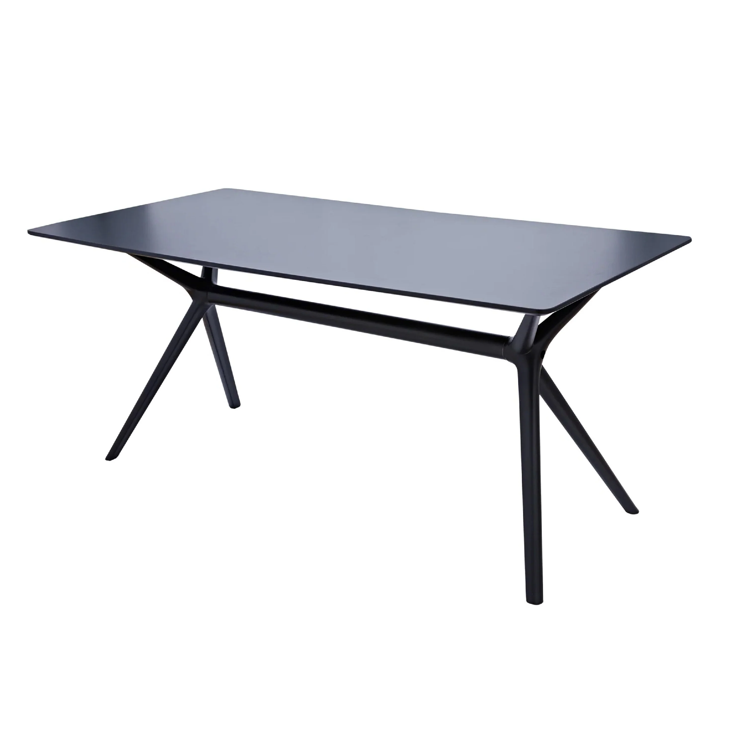 Dining Table, 47 Inch, Rectangular Black Wood Top, Angled Tapered Legs