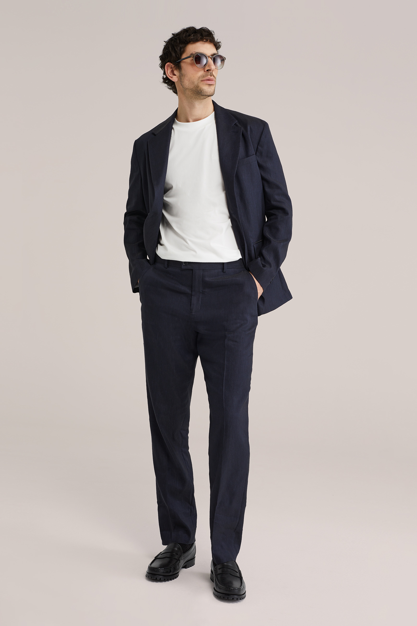 Heren regular fit pantalon van linnenmix