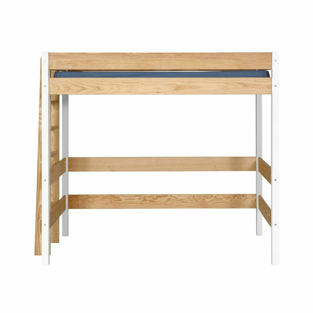 JAMY - Pack lit mezzanine avec matelas 90x190 cm bois massif blanc et bois