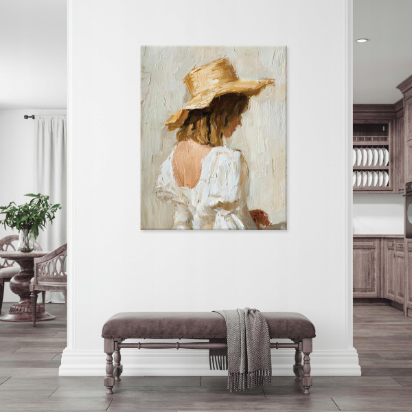 Obraz Kobieta W Kapeluszu Boho Do Sypialni Salonu Na Płótnie 60X40