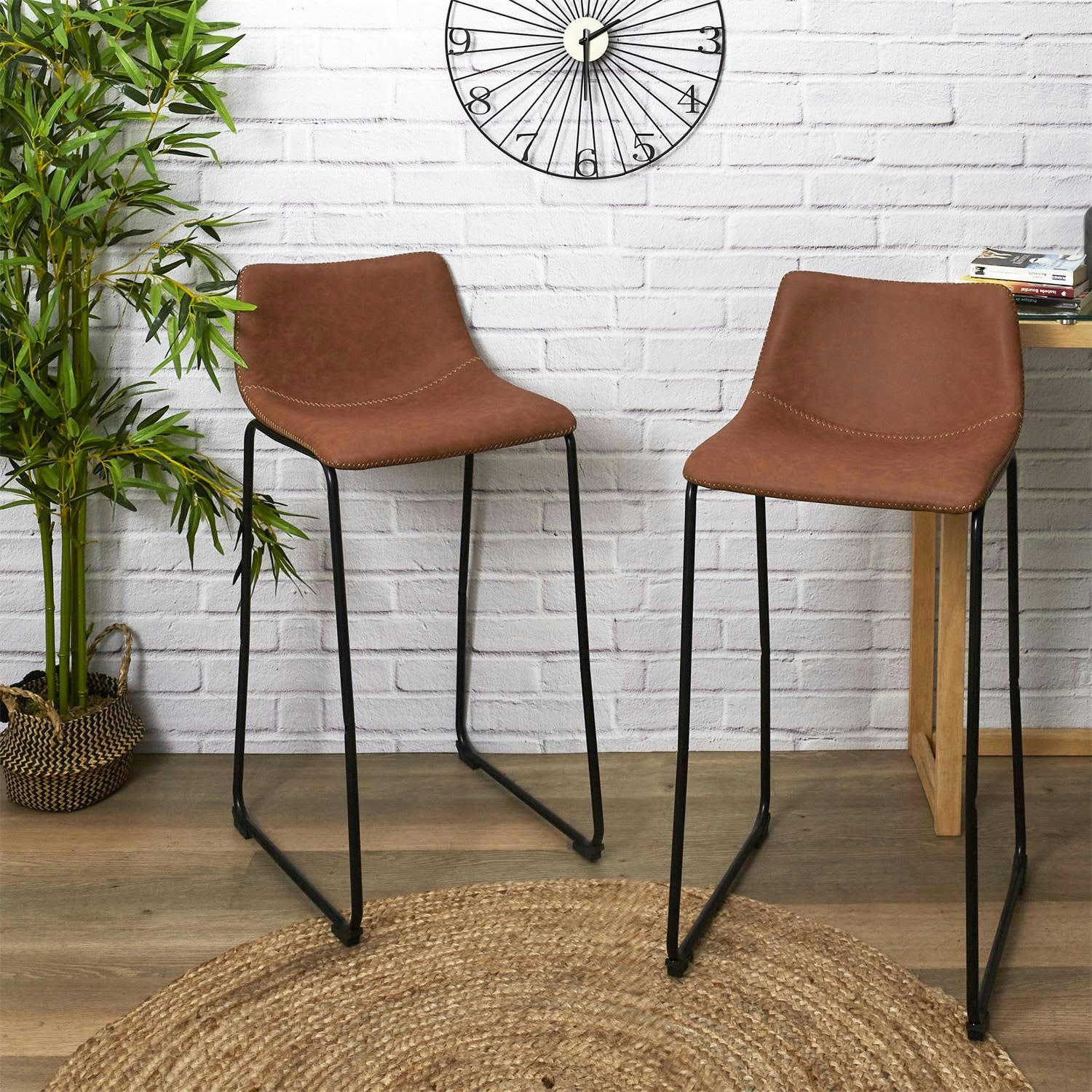 INDUS - Lot de 2 tabourets de bar marron et noir marron