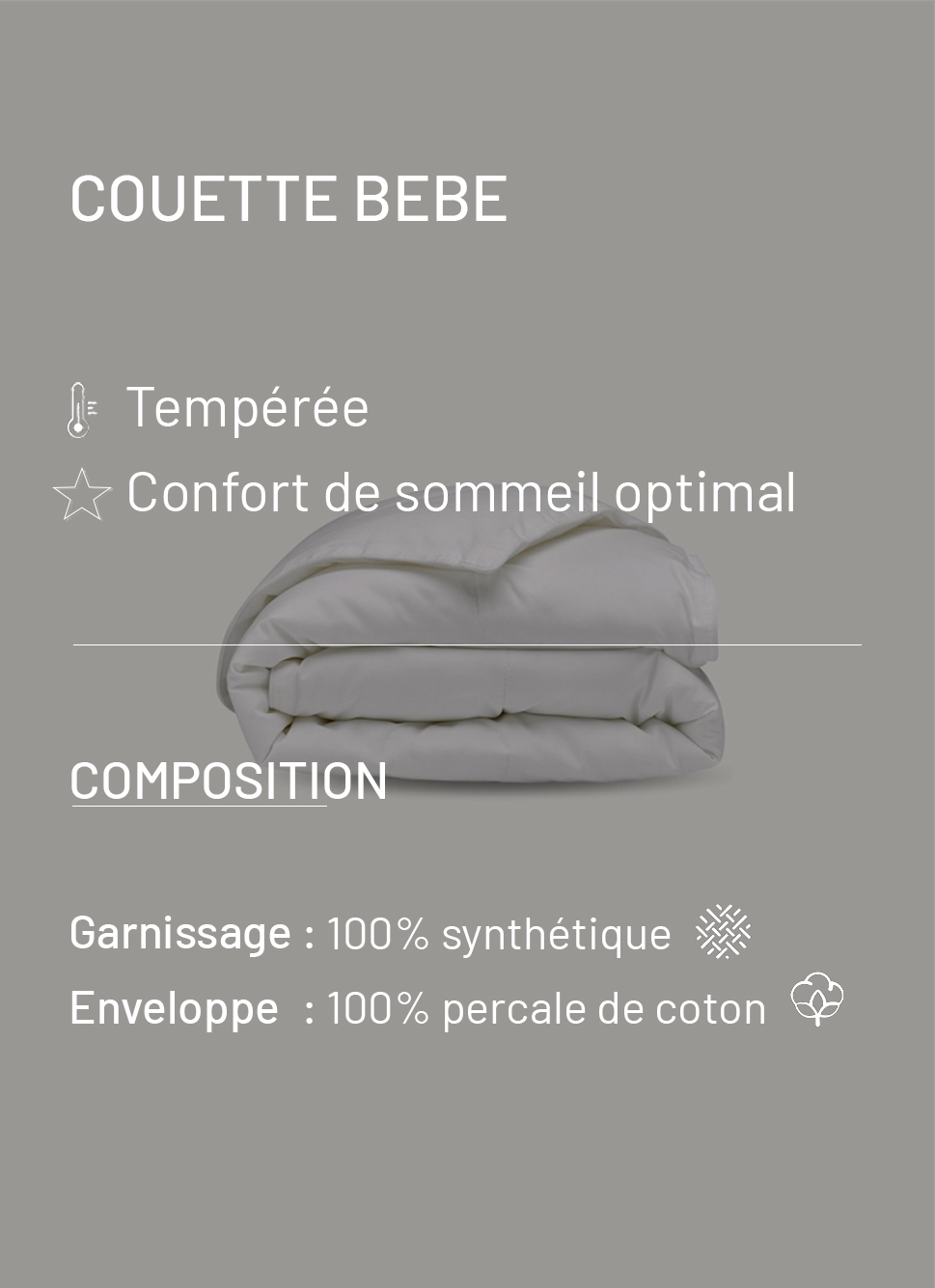 COUETTE LÉGÈRE ENFANT 200G EN FIBRES RECYCLÉES BLANC